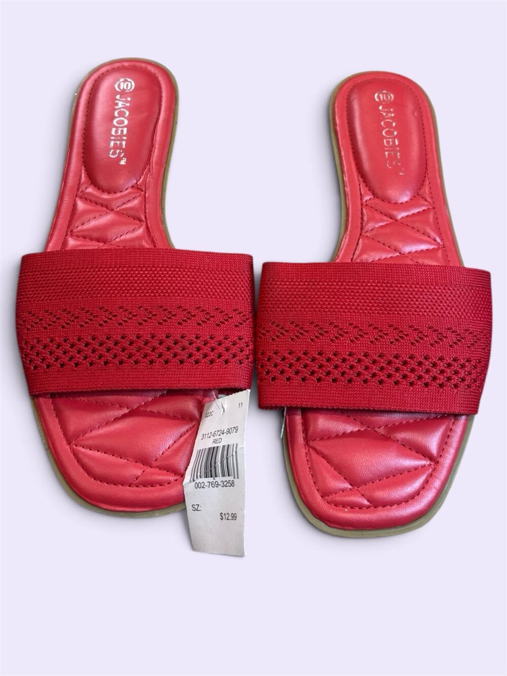 Jacobies Women’s Size 10 Red Knit Slide Sandals Quilted Footbed NWT